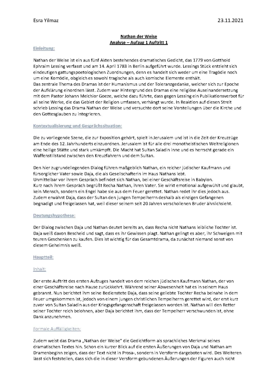 Nathan der Weise - Szenenanalyse 
