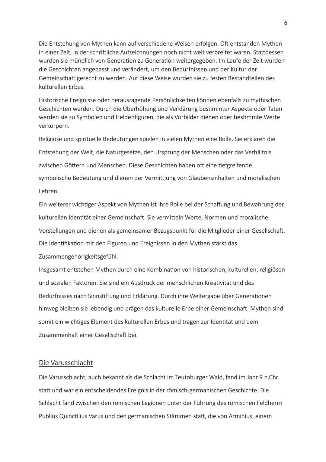Mythen der Deutschen Geschichte
Die Varusschlacht
1 Inhaltsverzeichnis
1. Einleitung
2. Was sind Mythen?
3. Merkmale von Mythen
4. Welche Fu