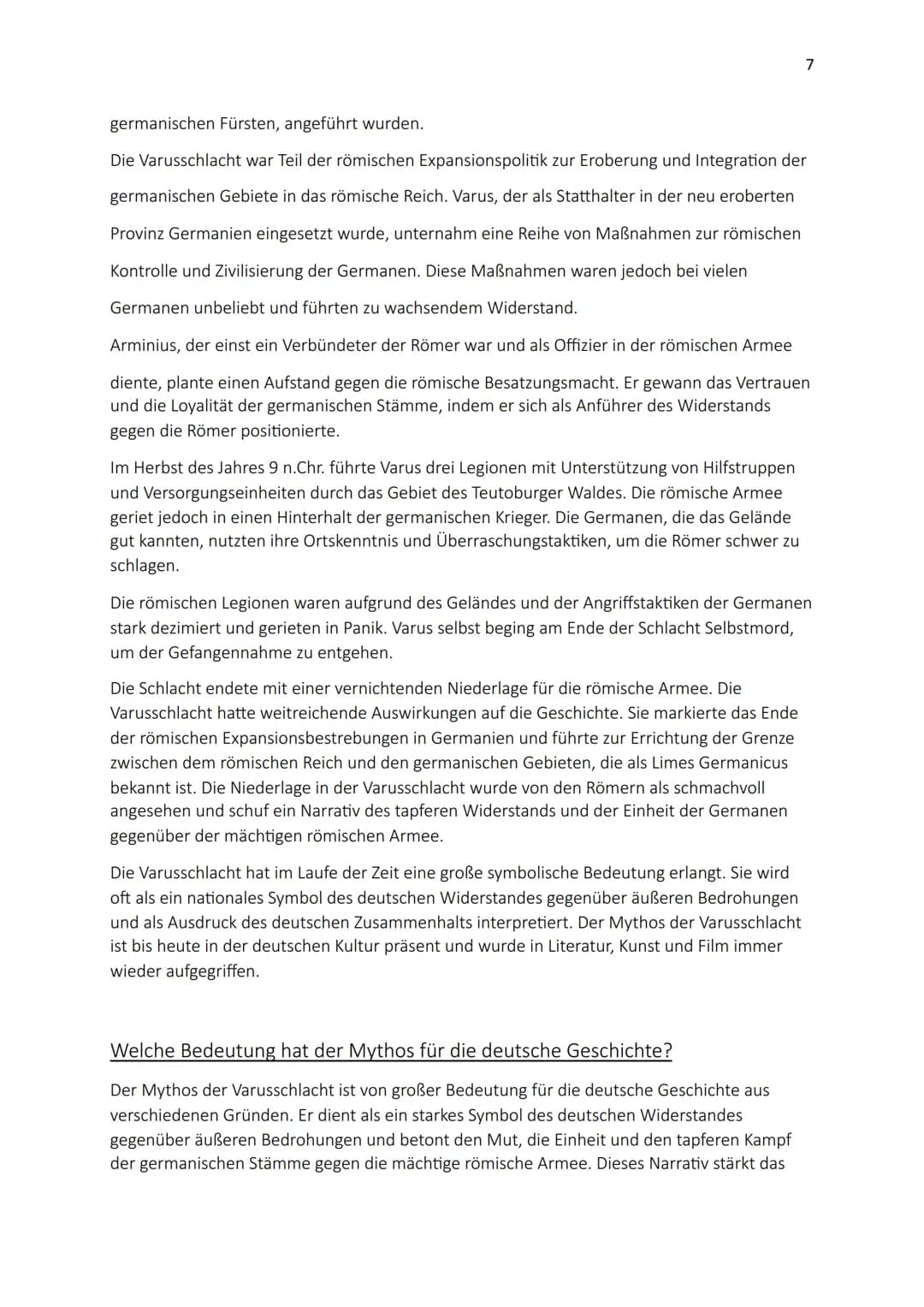 Mythen der Deutschen Geschichte
Die Varusschlacht
1 Inhaltsverzeichnis
1. Einleitung
2. Was sind Mythen?
3. Merkmale von Mythen
4. Welche Fu