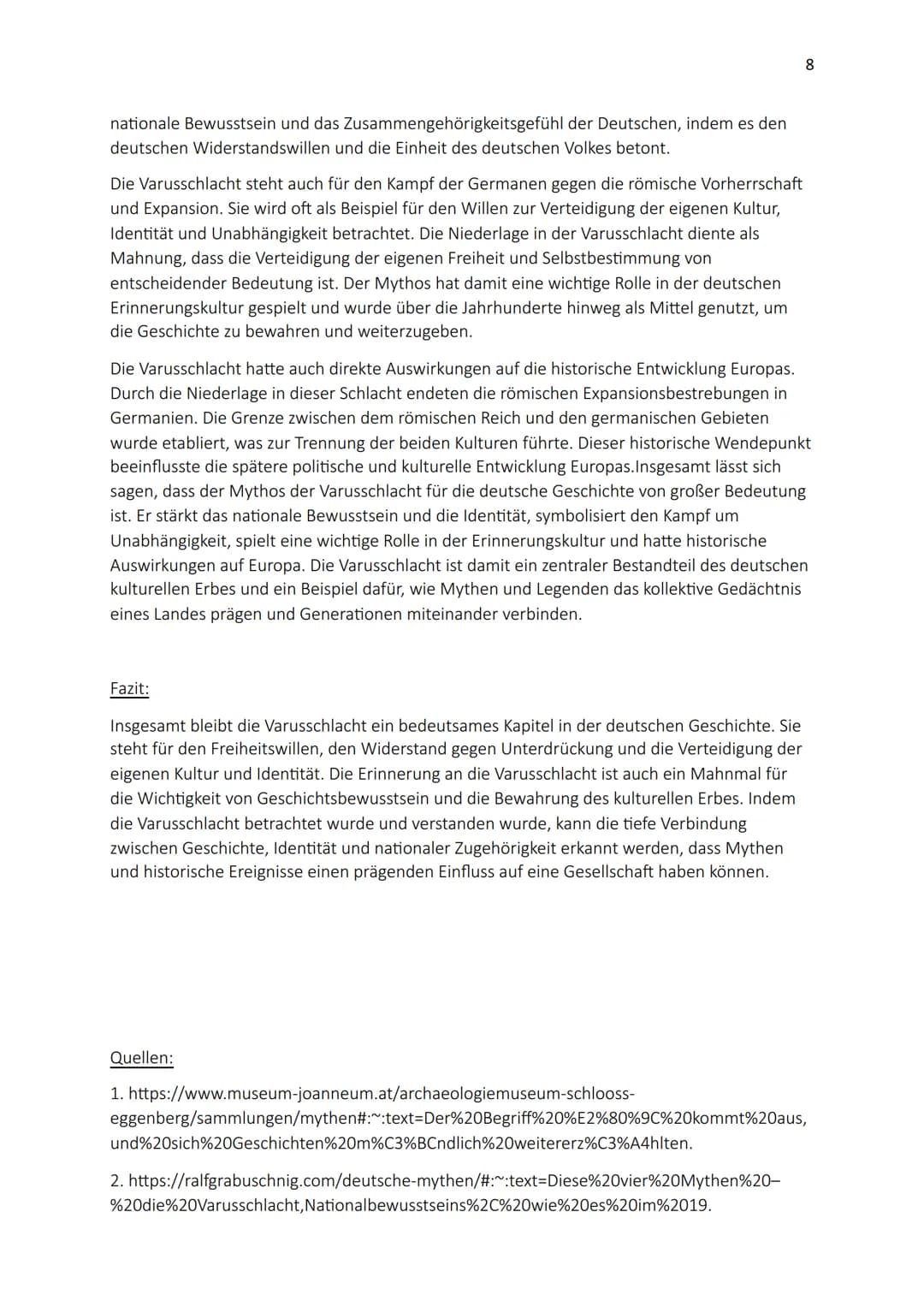 Mythen der Deutschen Geschichte
Die Varusschlacht
1 Inhaltsverzeichnis
1. Einleitung
2. Was sind Mythen?
3. Merkmale von Mythen
4. Welche Fu