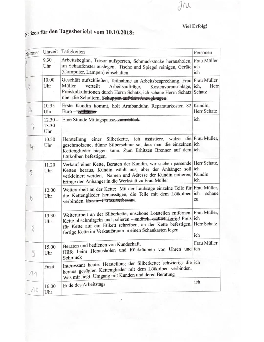 Bewertungsbogen zur KA 1 Deutsch im EK 9, 2. Hbj. vom 10.10.2018
Einen Tagesbericht verfassen
Fill
Aufgaben
1. Du füllst die Tabelle
richtig