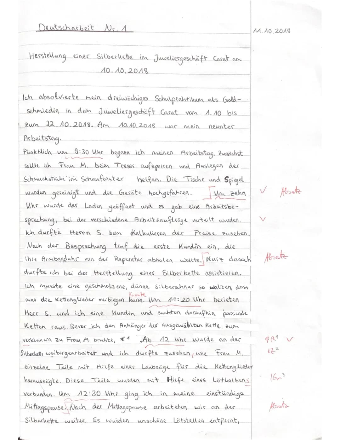 Bewertungsbogen zur KA 1 Deutsch im EK 9, 2. Hbj. vom 10.10.2018
Einen Tagesbericht verfassen
Fill
Aufgaben
1. Du füllst die Tabelle
richtig