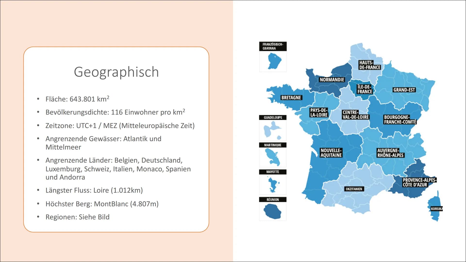 Frankreich Gliederung
Allgemeine Fakten
Geographisch
• Bevölkerung
• Geschichte
• Kultur
• Politik & Wirtschaft
• Tourismus
●
●
●
●
Sehenswü