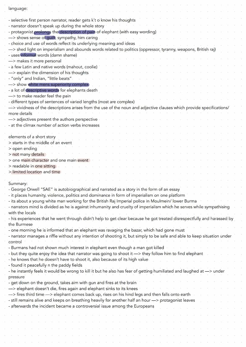 George Orwell: Shooting an elephant
protagonist views on imperialism
- evil thing
- wants to get out of his job, hates his job
- feels guilt