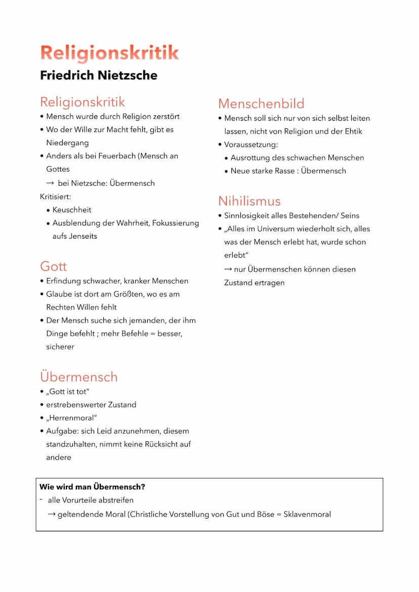 Religionskritik
Feuerbach - ,,Religion ist Projektion"
Kritik
richtete sich nicht gegen bestimme Religion sondern Theologie
Gedankliches Her