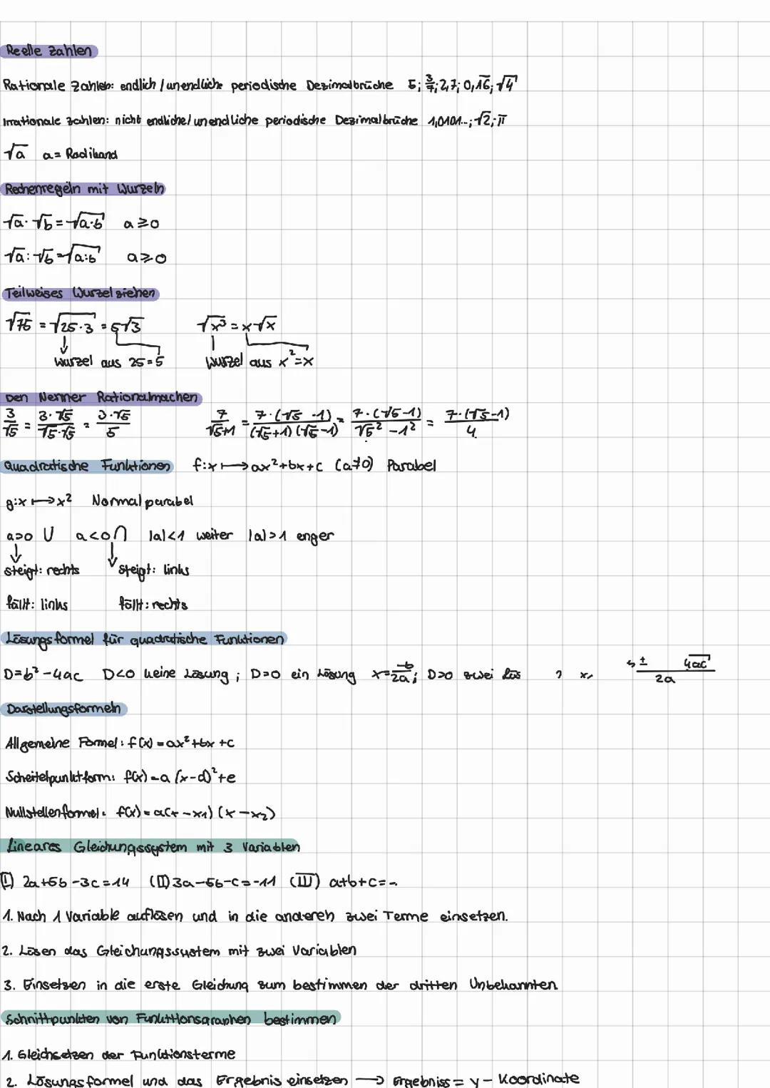 Mathe Jahrgangstufentest Lernzettel 9.kl