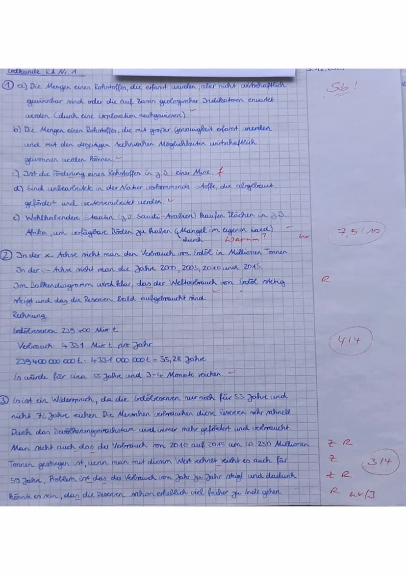 Weltverbrauch von Erdöl
2000
2005
2010
2015
hie
0
unkte: 44 / 51
1. Erläutere die folgenden Begriffel (10VP)
a) Ressource
b) Reserve
c) Kulm