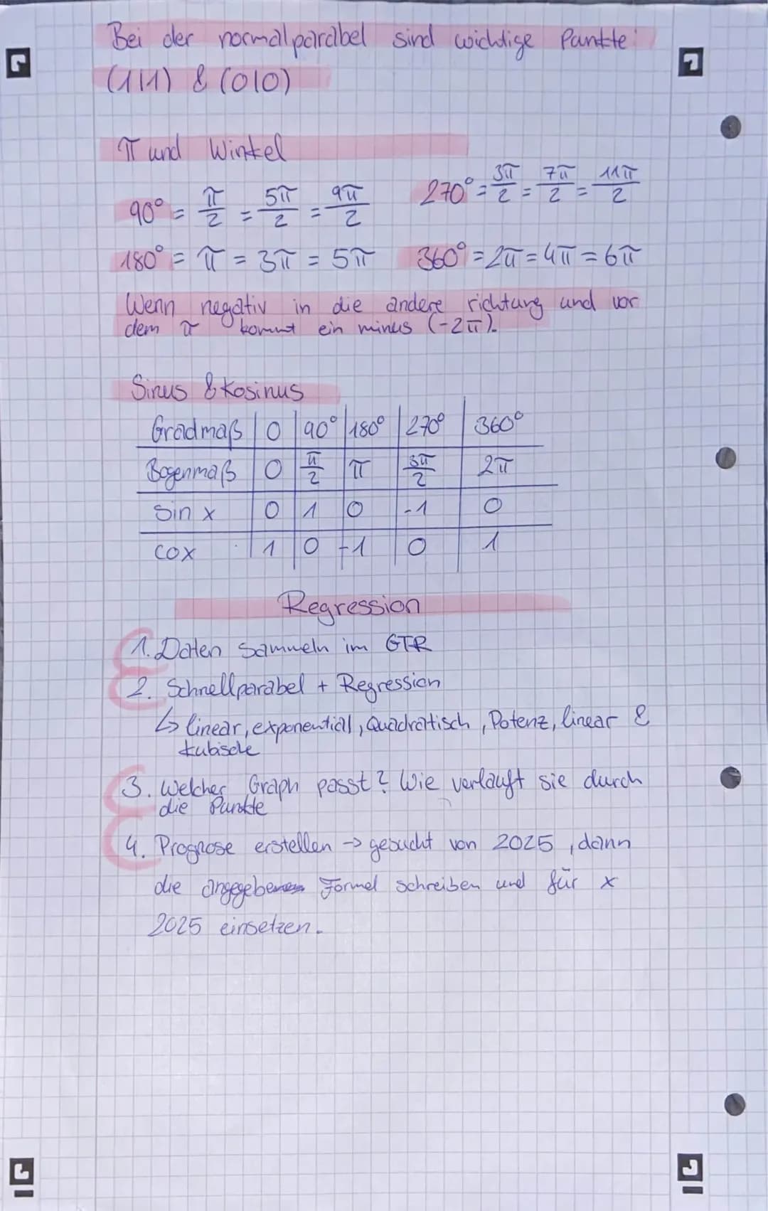 7
4
Bei der normal parabel sind wichtige Pantte!
(111) & (010)
I und Winkel
3π
5π
9π
2 2 2
90° = 2 = 51 - 94 270° = 1 = 7+ = 11T
=2=2
180° =