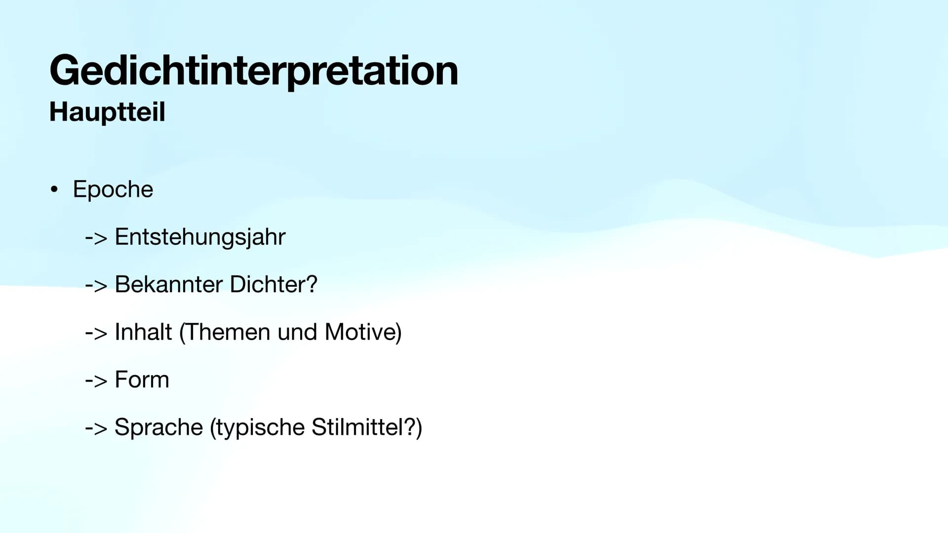 Methoden
Abi 23 NRW - Deutsch LK ●
●
●
Gedichtinterpretation ✓
Gedichtvergleich ✔
Szenenanalyse ✔
Sachtext ✔
Kurzgeschichte ✓
Erörterung (zu