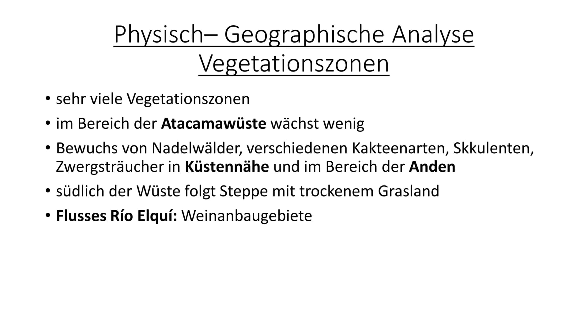 Chile
Aus der Sprache der Aymara: „chilli“ = „Land, wo die Welt zu Ende ist" 1. geografische Einordung
2.
Unsere Gliederung:
3.
(Reliefforme