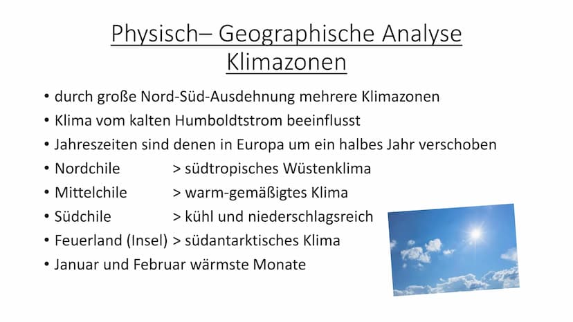 Chile
Aus der Sprache der Aymara: „chilli“ = „Land, wo die Welt zu Ende ist" 1. geografische Einordung
2.
Unsere Gliederung:
3.
(Reliefforme