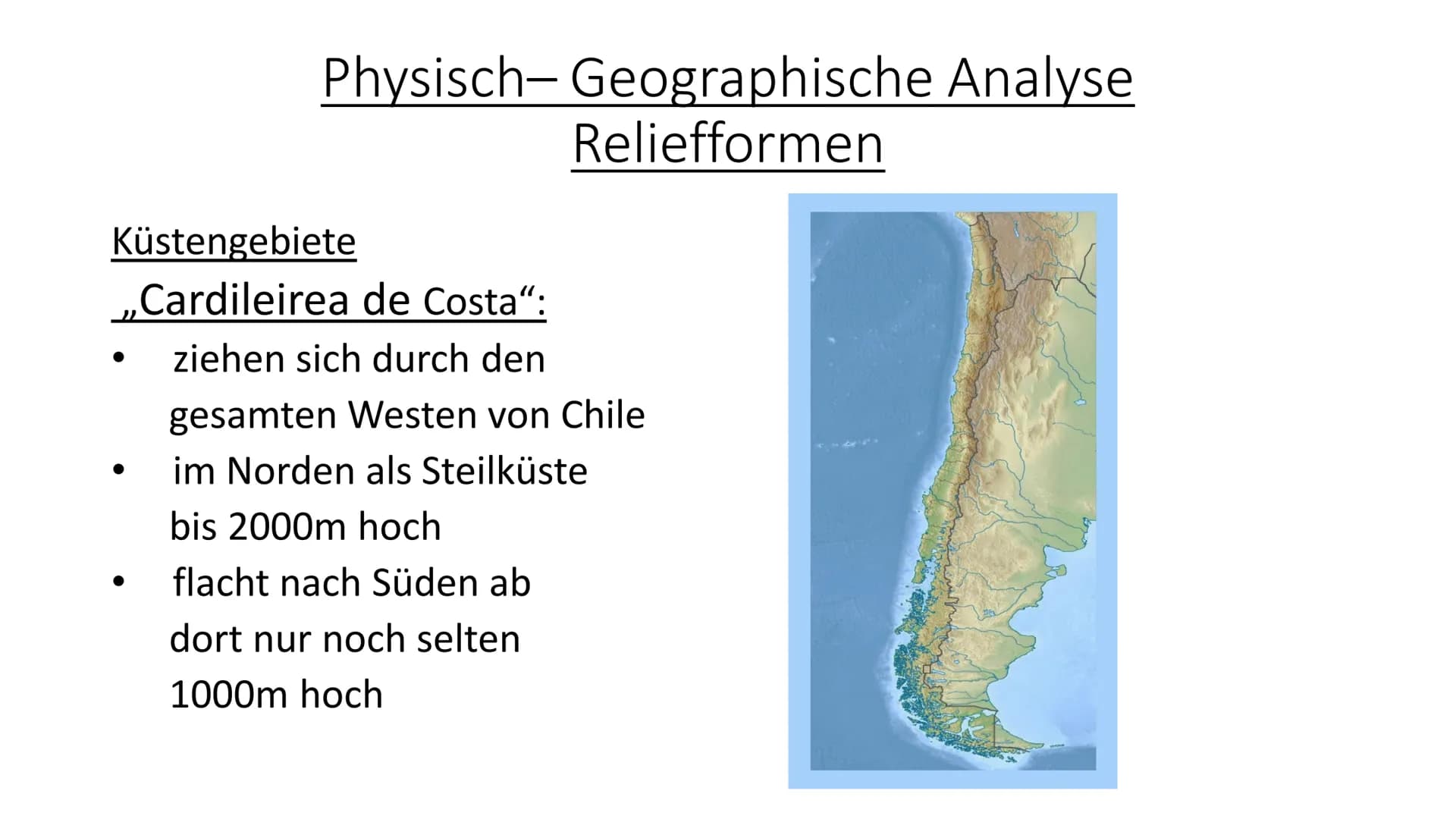 Chile
Aus der Sprache der Aymara: „chilli“ = „Land, wo die Welt zu Ende ist" 1. geografische Einordung
2.
Unsere Gliederung:
3.
(Reliefforme