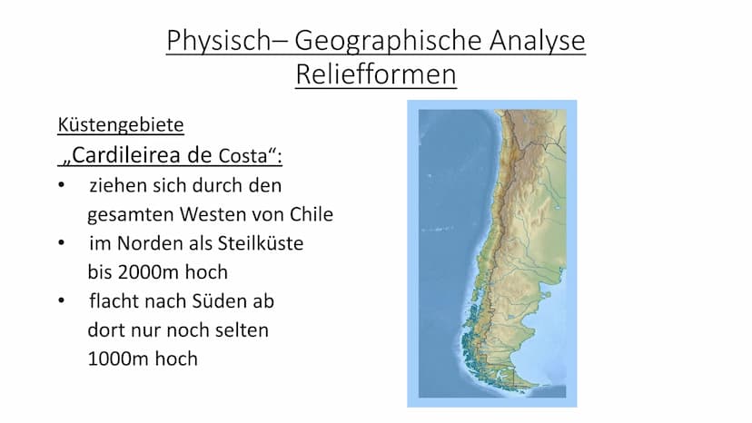 Chile
Aus der Sprache der Aymara: „chilli“ = „Land, wo die Welt zu Ende ist" 1. geografische Einordung
2.
Unsere Gliederung:
3.
(Reliefforme