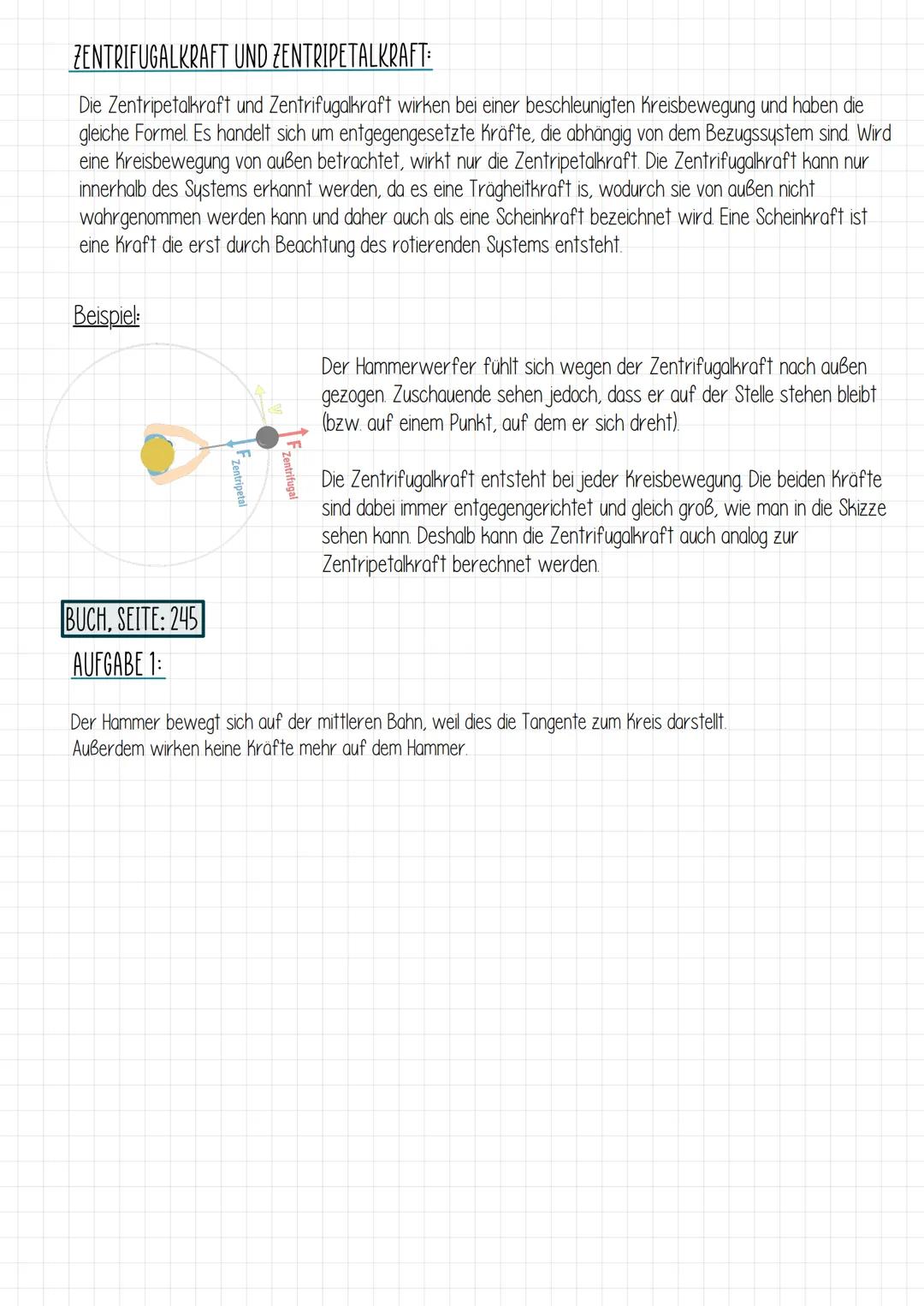 DIE ZENTRIPETALKRAFT
Die Zentripetalkraft ist die Kraft, die einen Körper bei einer
Rotation auf einer Kreisbahn hält. Sie ist deshalb immer