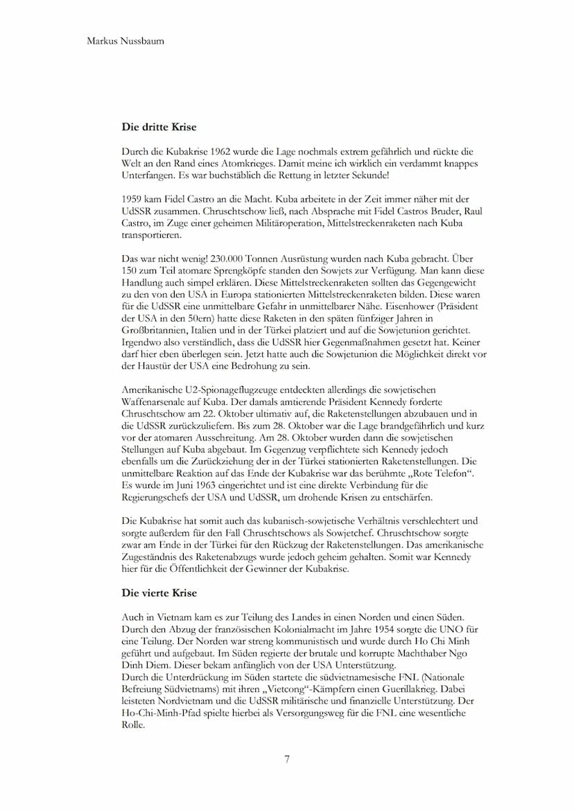 KALTER KRIEG
BIPOLARE WELT
MARKUS NUSSBAUM
(17 STUNDEN) Markus Nussbaum
KALTER KRIEG
1. VORWORT
3.
2. KALTER KRIEG NACH DEM ZWEITEN WELTKRIE