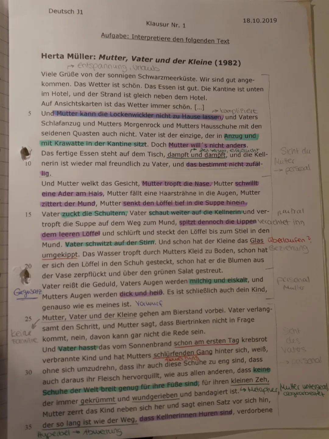 Einfaches Beispiel für die Analyse und Interpretation von Kurzgeschichten