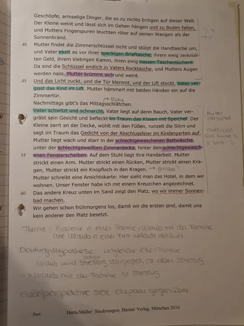 5
10
15
20
25
30
Deutsch 31
Gegensatz
35
Klausur Nr. 1
Aufgabe: Interpretiere den folgenden Text
18.10.2019
Herta Müller: Mutter, Vater und 
