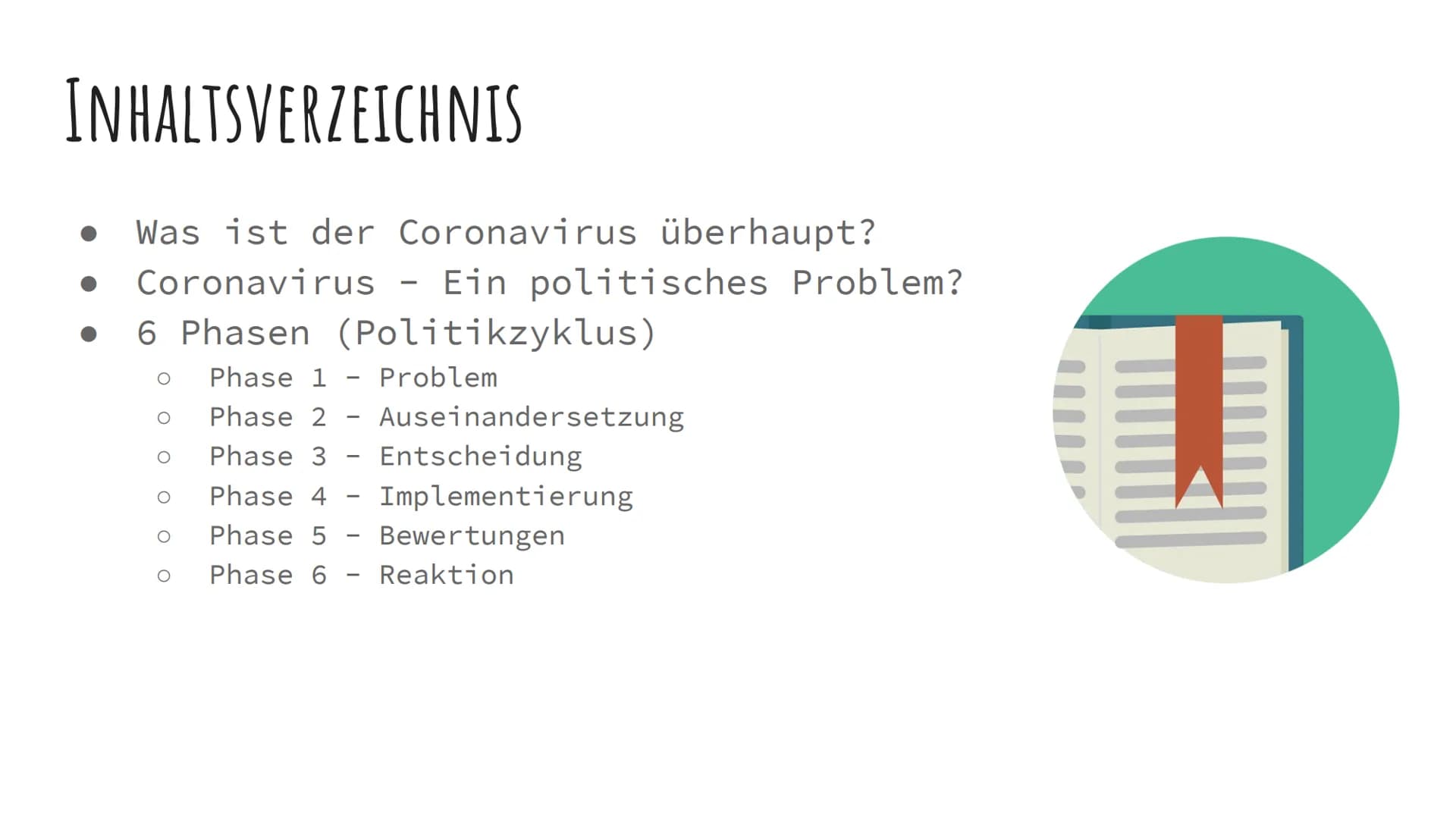 POLITIKZYKLUS
Am Beispiel des Coronavirus erklärt
Mayenna, Emily, Alea, Erik INHALTSVERZEICHNIS
Was ist der Coronavirus überhaupt?
Coronavir