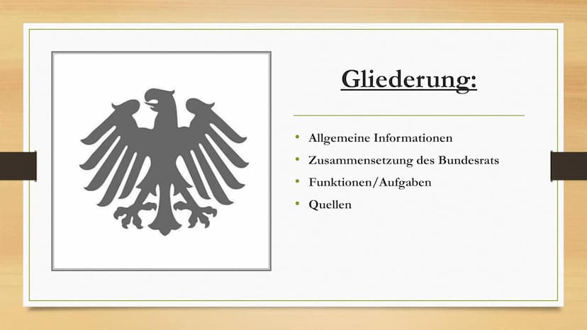 Der Bundesrat
Von: Al Massalmeh Btoul und
Altally Nagham ●
●
●
●
Gliederung:
Allgemeine Informationen
Zusammensetzung des Bundesrats
Funktio