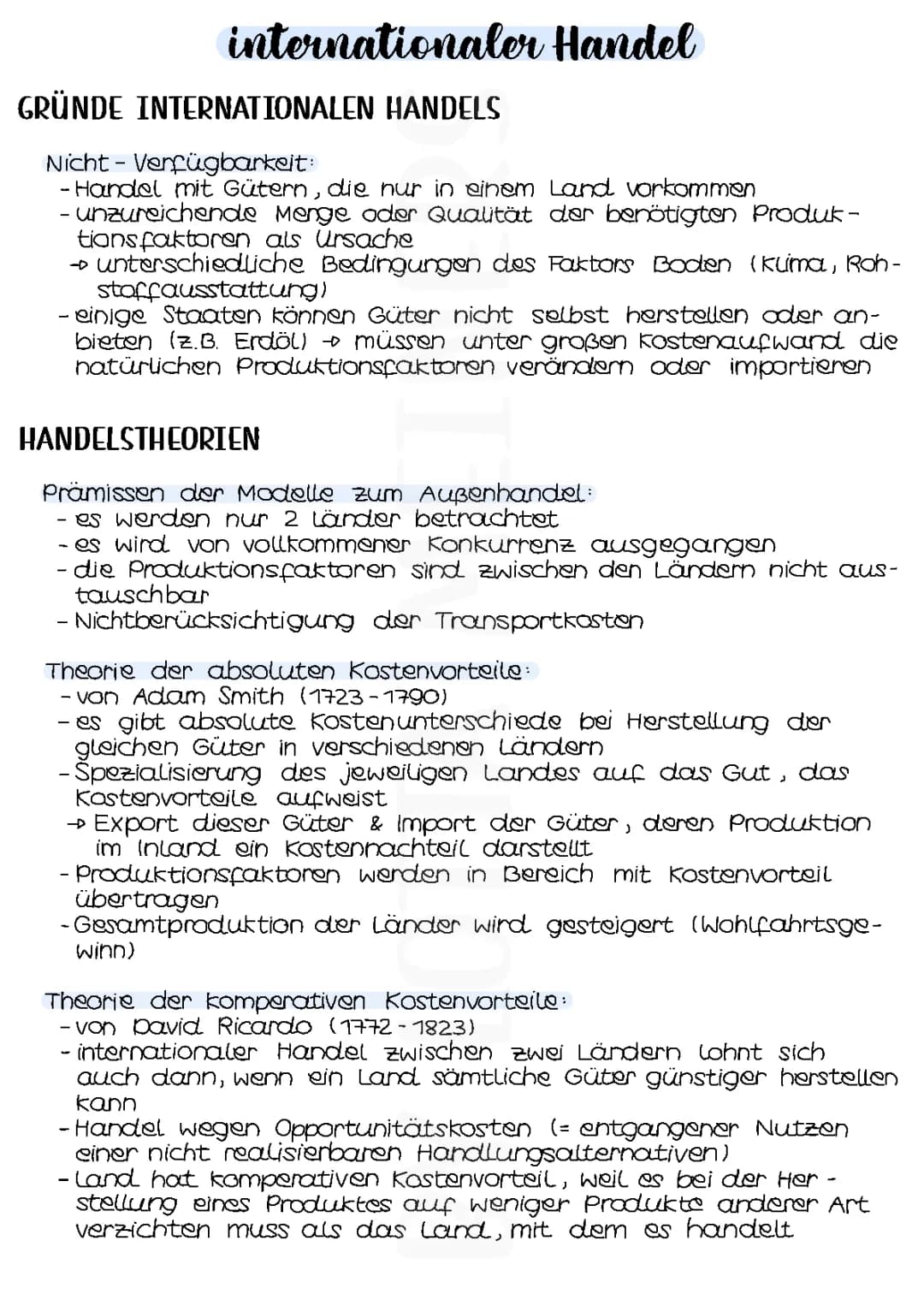 internationaler Handel & Außenhandelstheorien