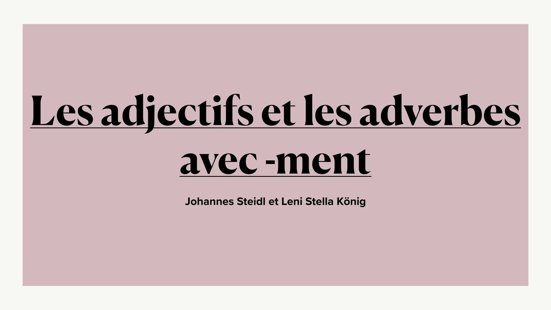 Les adjectifs et les adverbes
avec-ment
Johannes Steidl et Leni Stella König 1.
2.
3.
4.
5.
6.
Structure de la présentation
Was sind Adjekti
