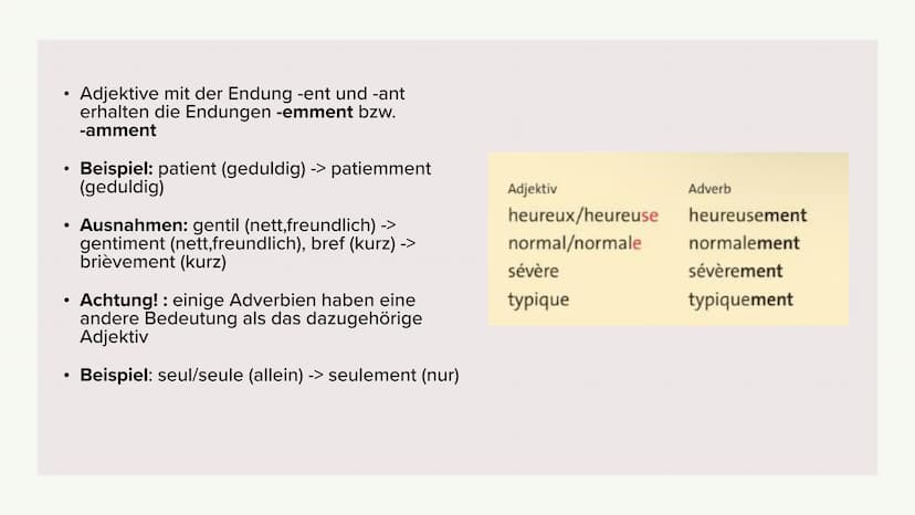 Les adjectifs et les adverbes
avec-ment
Johannes Steidl et Leni Stella König 1.
2.
3.
4.
5.
6.
Structure de la présentation
Was sind Adjekti