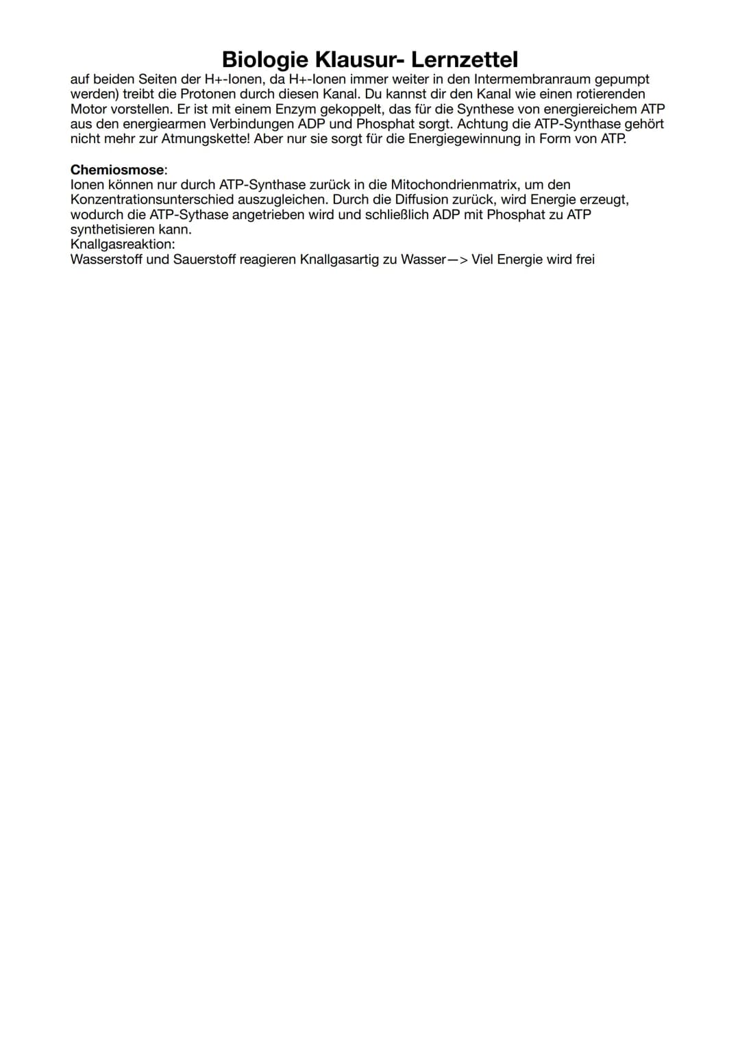 Biologie Klausur-Lernzettel
ATP = Adenosintriphosphat
Definition: Energieträger, der bei der Verstoffwechselung von Kohlenhydraten hergestel