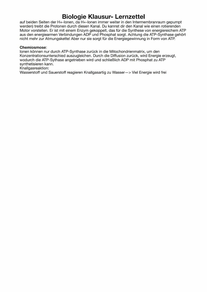 Biologie Klausur-Lernzettel
ATP = Adenosintriphosphat
Definition: Energieträger, der bei der Verstoffwechselung von Kohlenhydraten hergestel