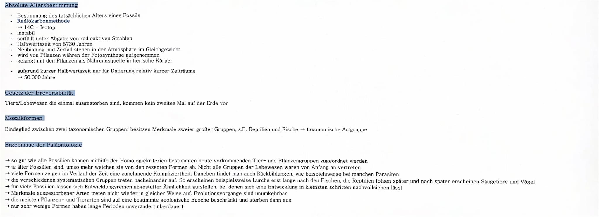 Paläontologie
Definition
..die Wissenschaft, die die Lebensformen und deren Entwicklung, also die Evolution in der Vergangenheit untersucht
