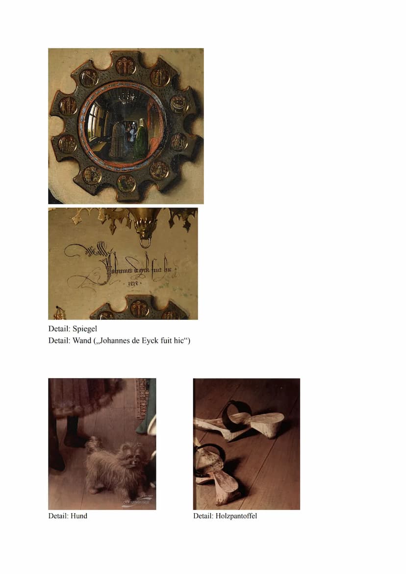 Bildanalyse am Beispiel der Arnolfini-Hochzeit von Jan van Eyck
1. Titel: Arnolfini Hochzeit
2. Werkstoff: Öl auf Holz
3. Entstehungsjahr: 1