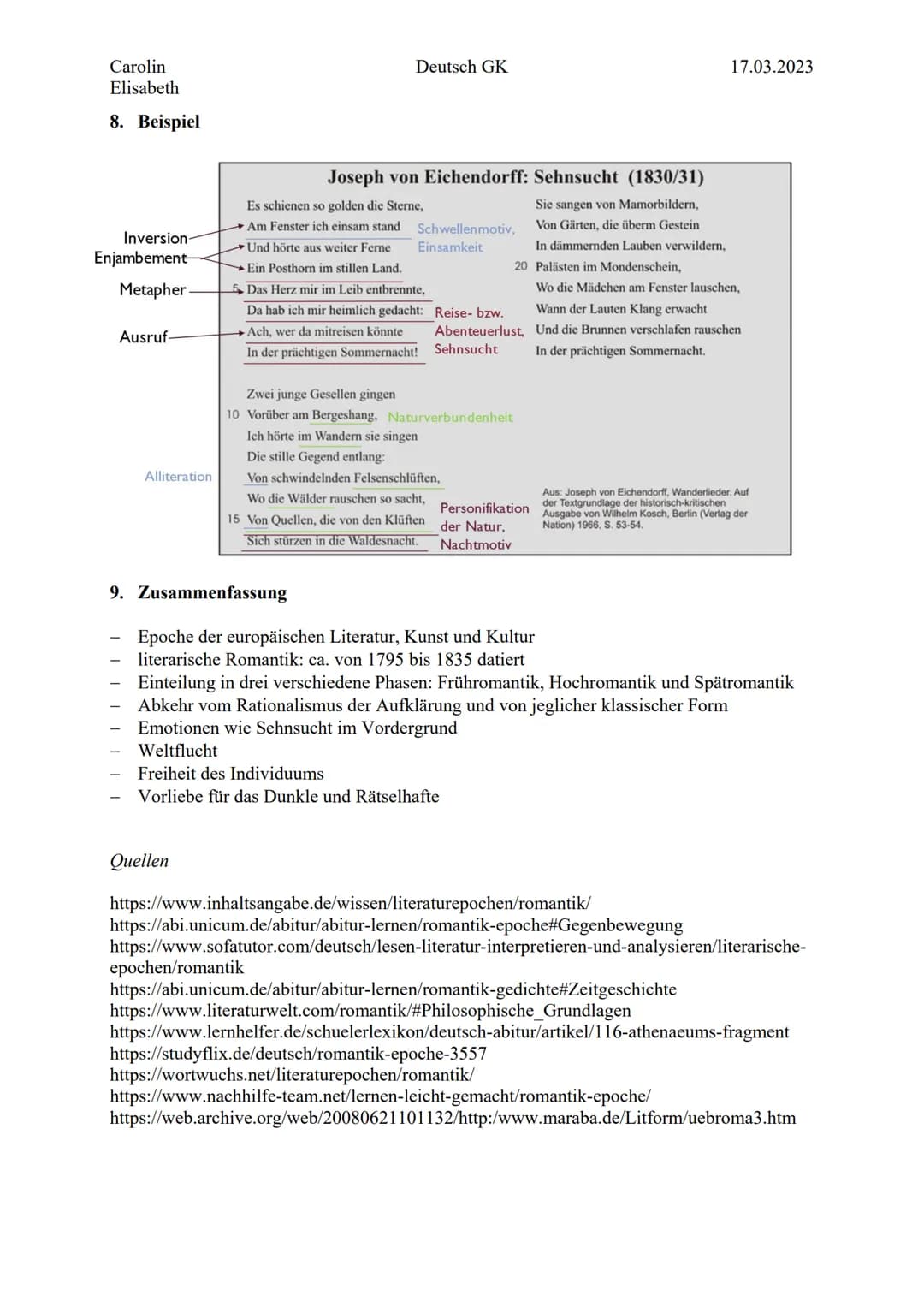 Carolin
Elisabeth
Gliederung
1. Allgemeine Informationen
2. Zeit & Einteilung
||||
1. Frühromantik
2. Hochromantik
3. Spätromantik
3. Histor