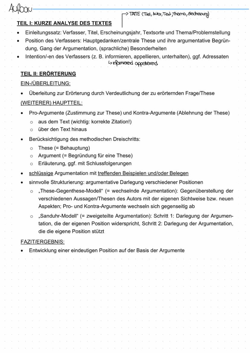 textgebundene Erörterung.
Argument
stork
starke
Behoupling (thene)
Begrinding (Argument)
Beispiel/Beleg
Sanduhr-Modell
schwach
schwach
Zitie