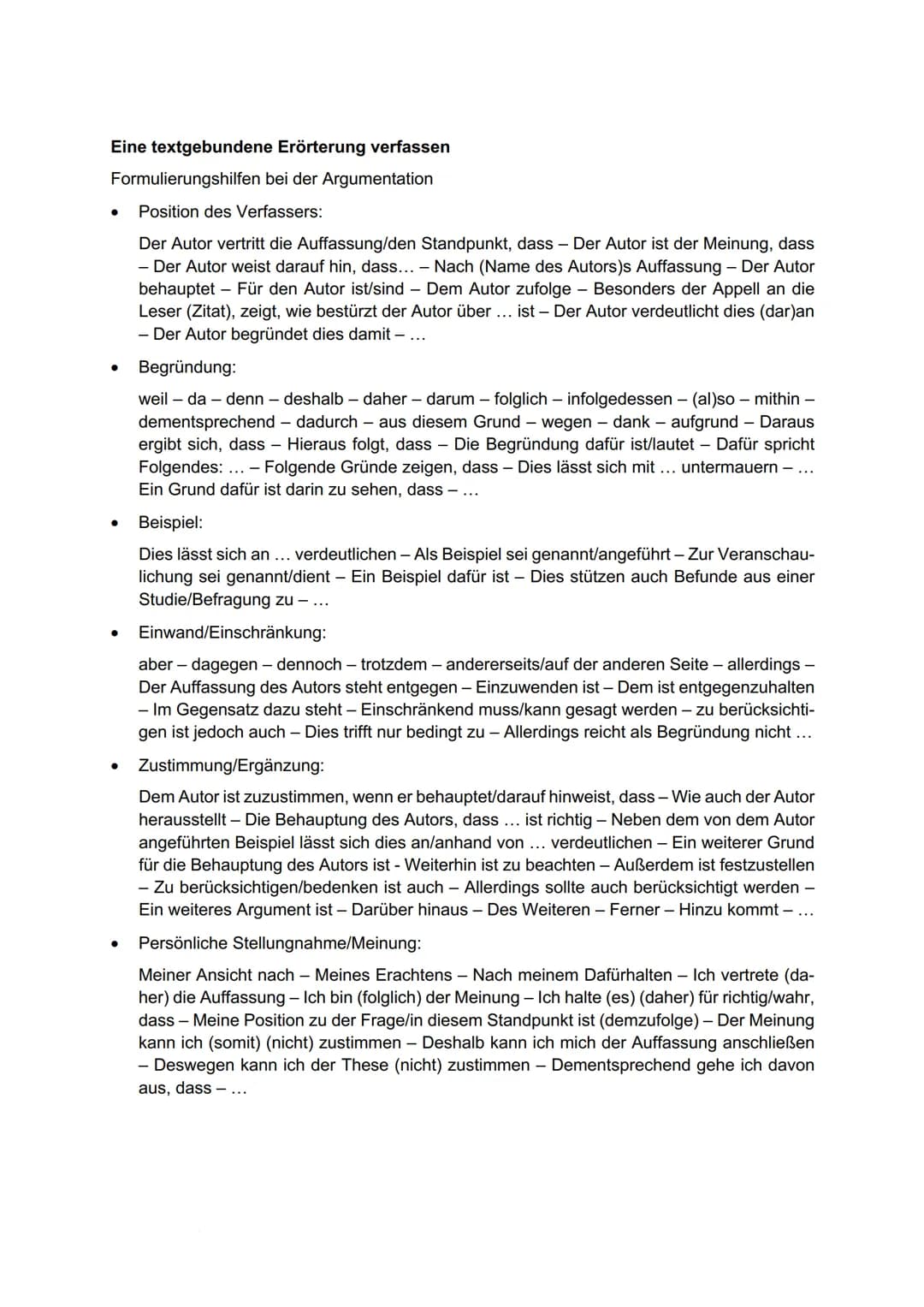 textgebundene Erörterung.
Argument
stork
starke
Behoupling (thene)
Begrinding (Argument)
Beispiel/Beleg
Sanduhr-Modell
schwach
schwach
Zitie