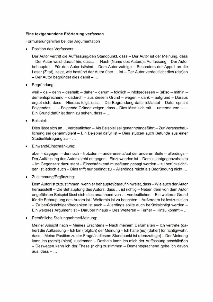 textgebundene Erörterung.
Argument
stork
starke
Behoupling (thene)
Begrinding (Argument)
Beispiel/Beleg
Sanduhr-Modell
schwach
schwach
Zitie