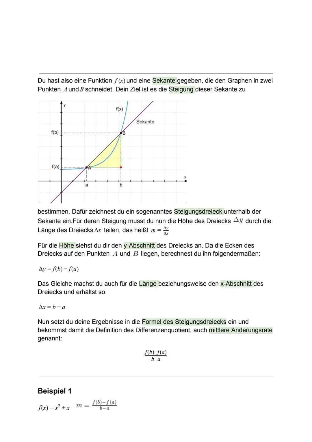 Die Durchschnittliche Änderungsrate
Der Grenzwert des Differenzenquotienten
=die lokale Änderungsrate der Funktion f an der Stelle
a
Der Dif