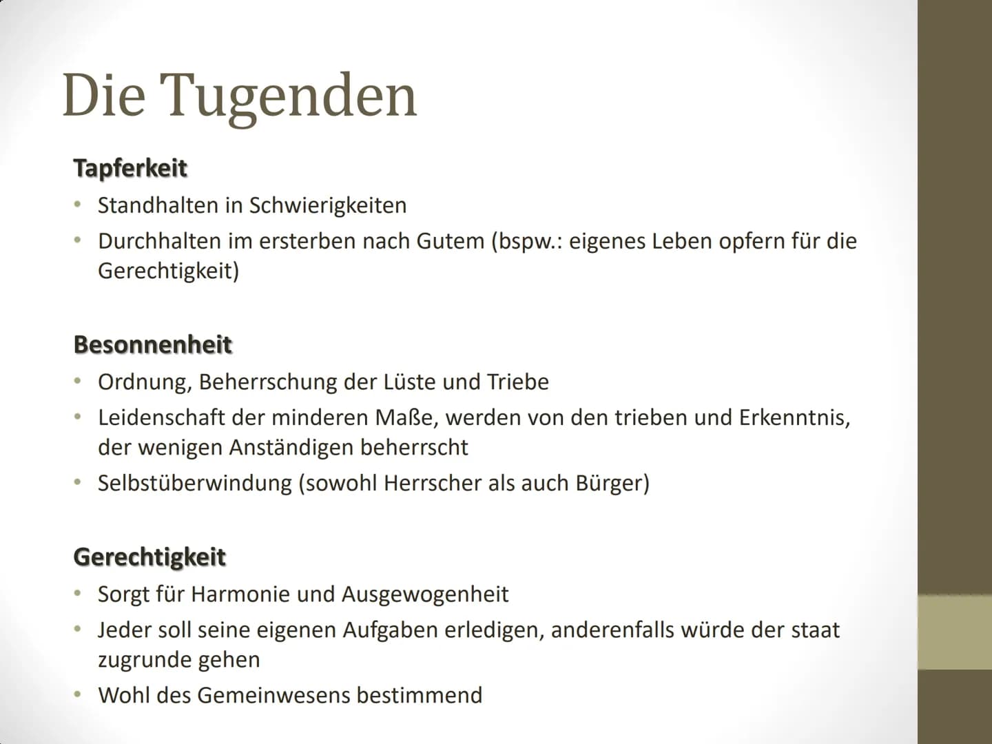 Platon und sein
Idealstaat
Von Noelle, Maya, Anna Inhaltsverzeichnis
●
●
●
●
Zu Platon
Was ist eine Tugend und welche waren für Platon wicht