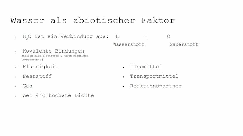 Wasser als Grundlage
allen Lebens
Wasser ist Leben
Wasser ist Lebensraum Gliederung:
●
●
Wasser
poikilohydre (wechselfeuchte Pflanzen)
homoi