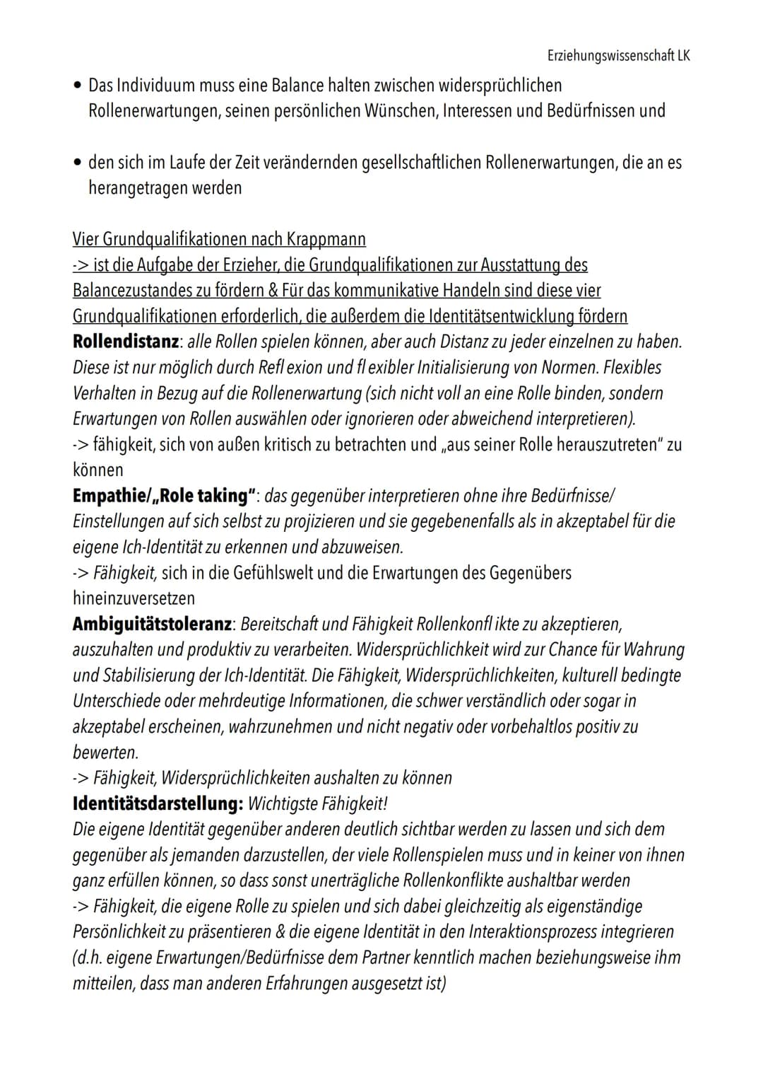 > Lernzettel Erziehungswissenschaft LK Klausur Q2.1
Themen:
Schwerpunktmäßig George Herbert Mead
• Vier Grundqualifikationen des Rollenhande