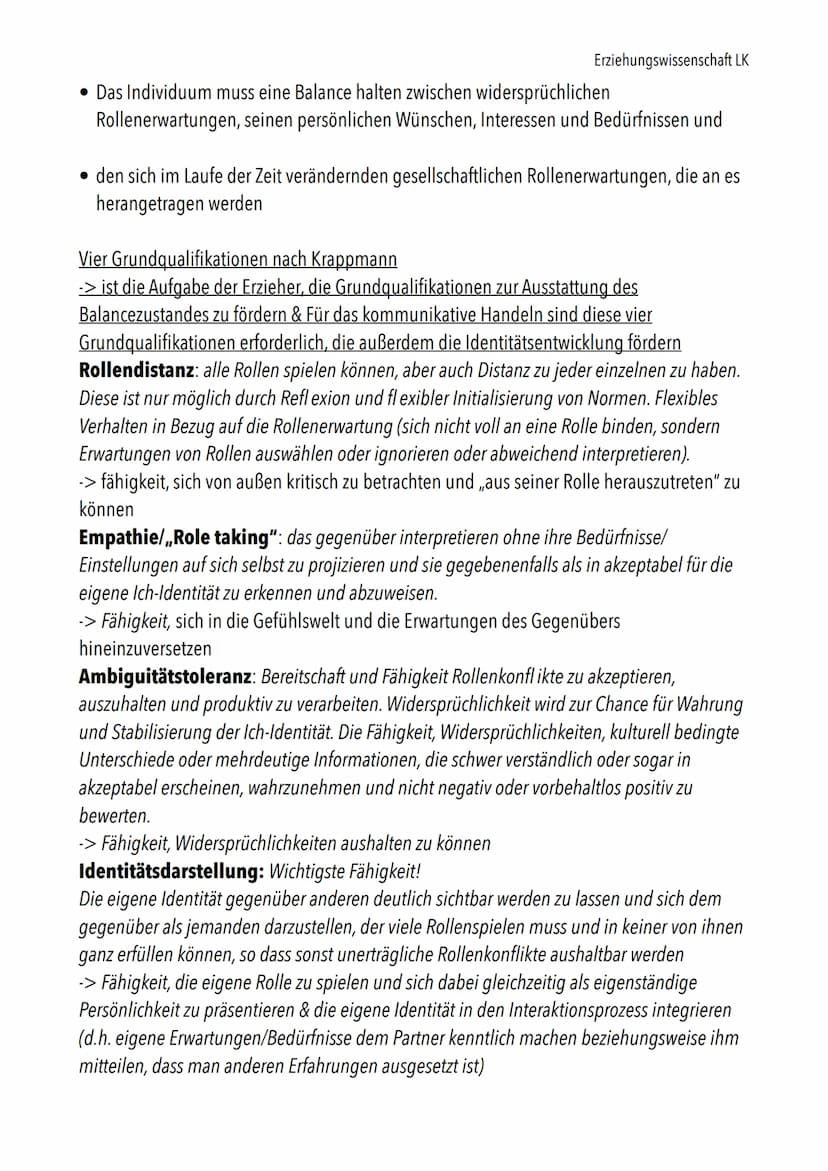 > Lernzettel Erziehungswissenschaft LK Klausur Q2.1
Themen:
Schwerpunktmäßig George Herbert Mead
• Vier Grundqualifikationen des Rollenhande