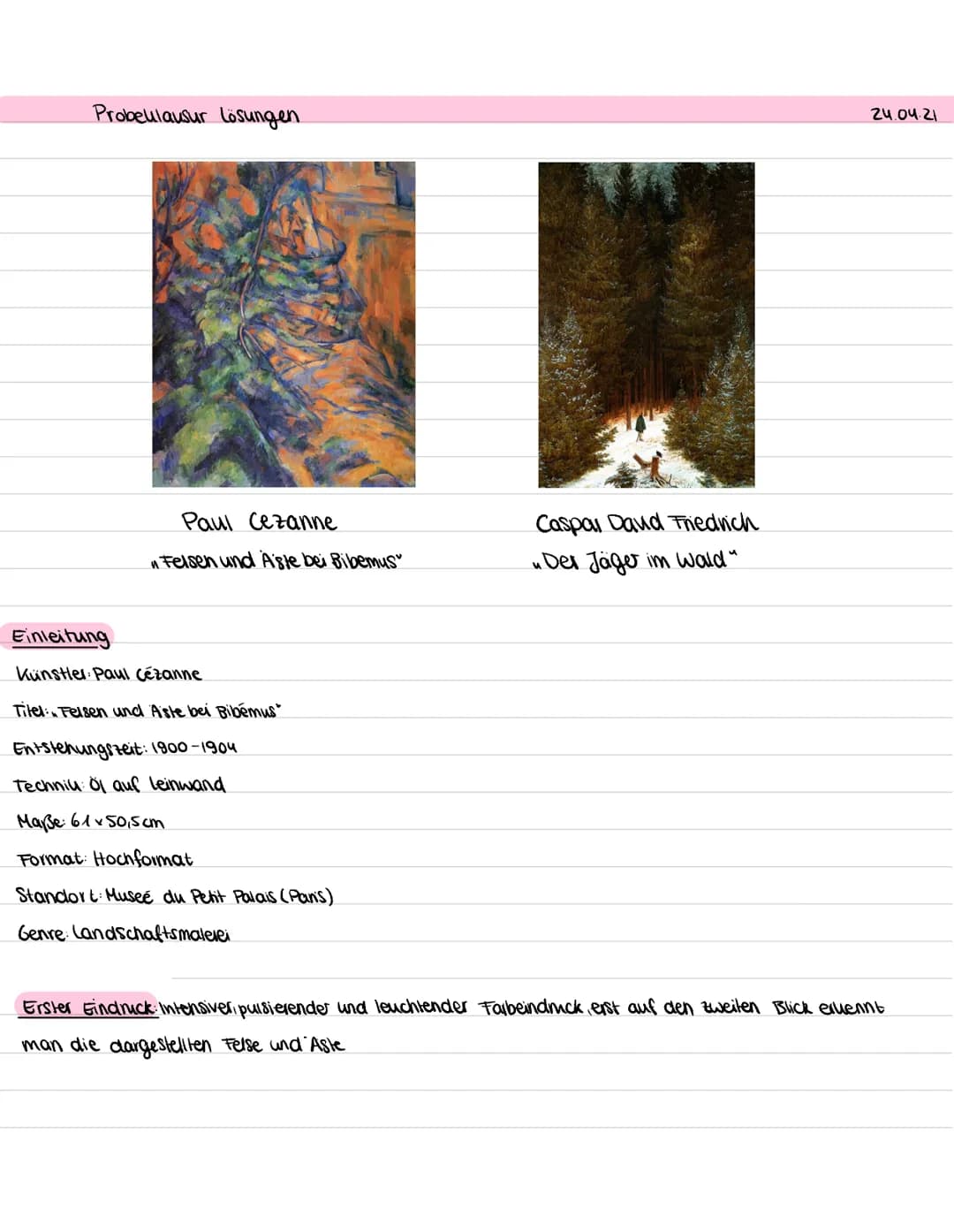 Probeulausur Lösungen
Paul Cezanne
1 Felsen und Äste bei Bibemus
Einleitung
Künstler Paul Cézanne
Titel: Felsen und Aste bei Bibémus"
Entste