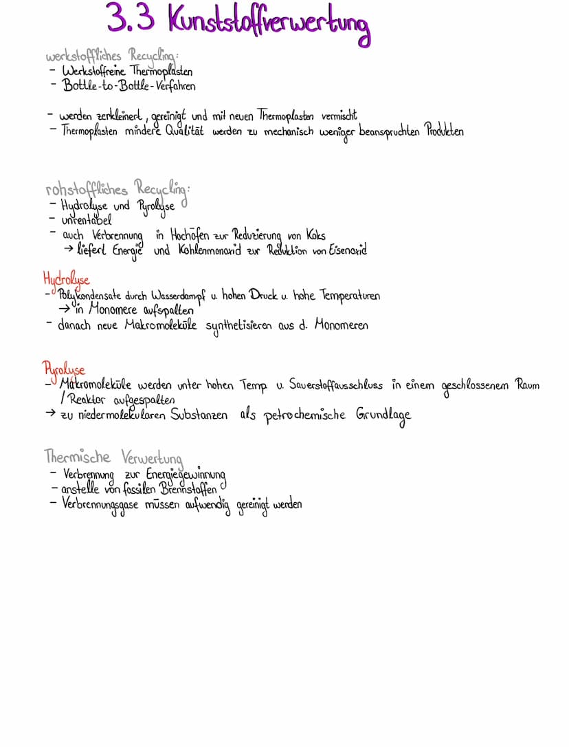 3. Kunststoffe
Kunststoffe sind organische Werkstoffe, die aus Makromolekülen (sehr große Moleküle) aufgebaut sind.
Sie werden nach ihrem Ve