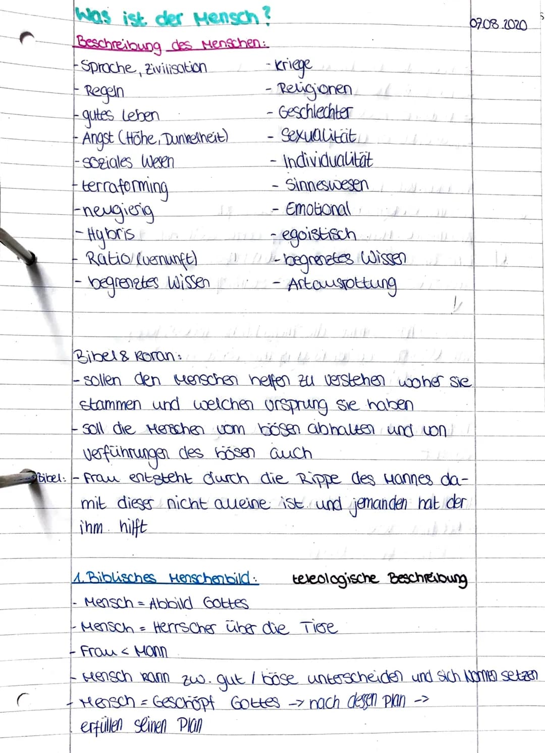 C
Bibel:
Was ist der Mensch?
Beschreibung des Menschen:
Sprache, Zivilisation
-Regeln
- gutes Leben
- Angst (Höhe, Dunkelheit)
-Soziales Wes