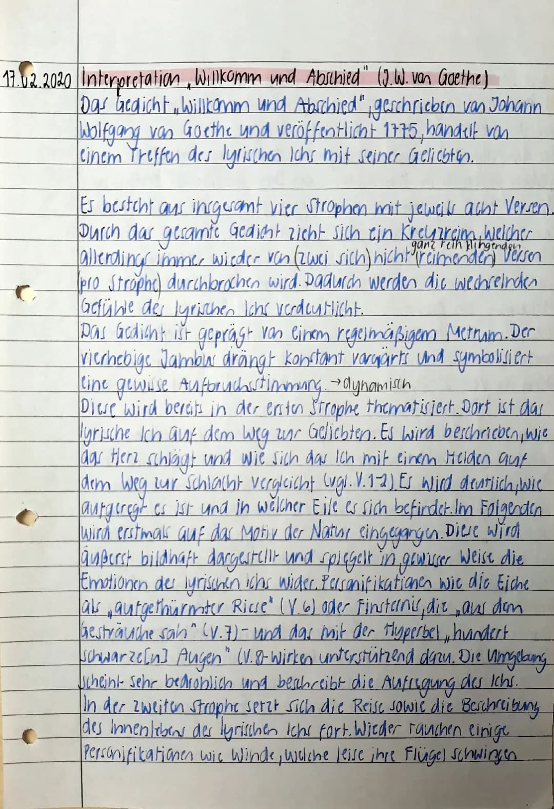 Gedichtanalyse × "Willkomm und Abschied"