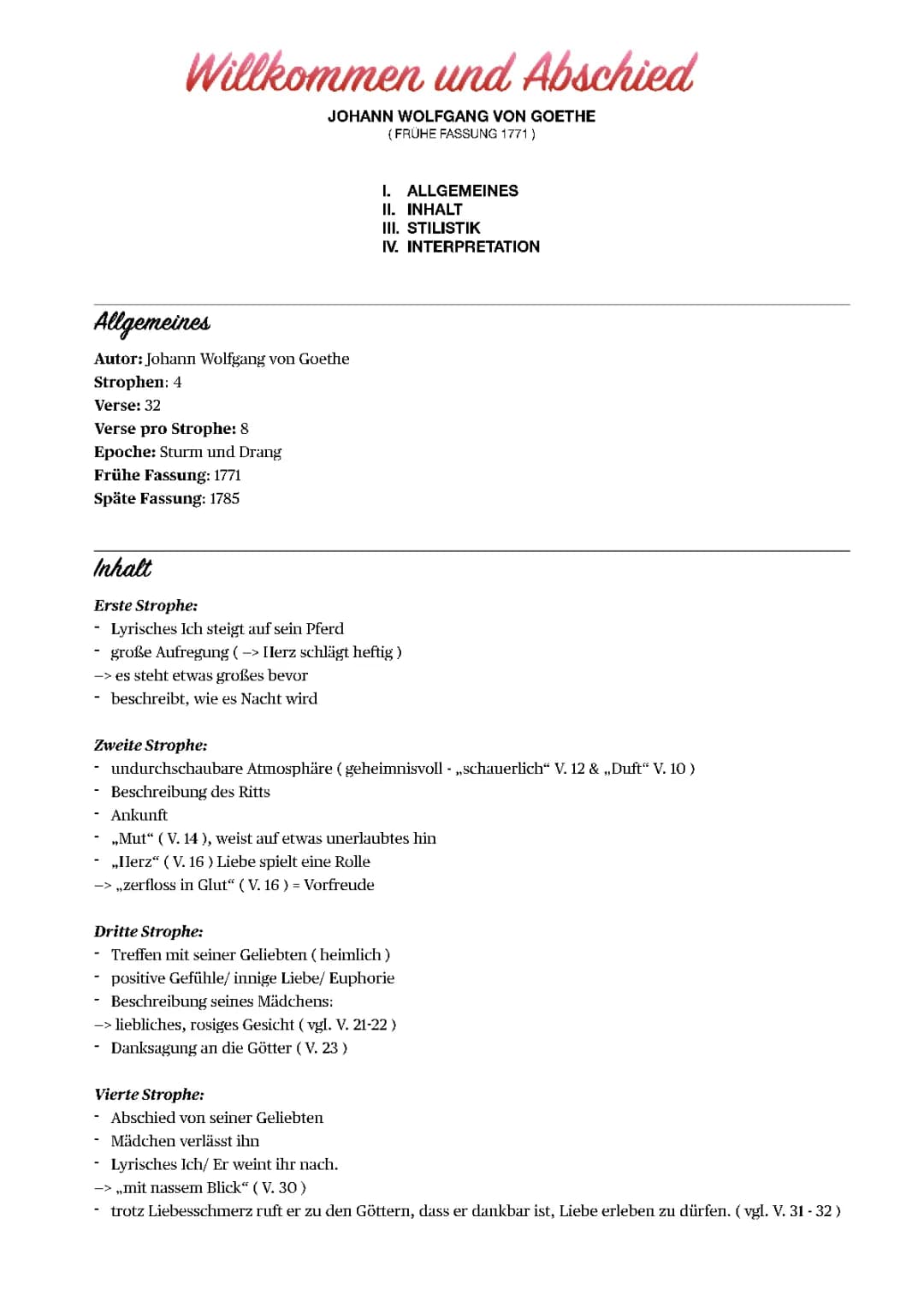 Willkommen und Abschied: Analyse und Interpretation