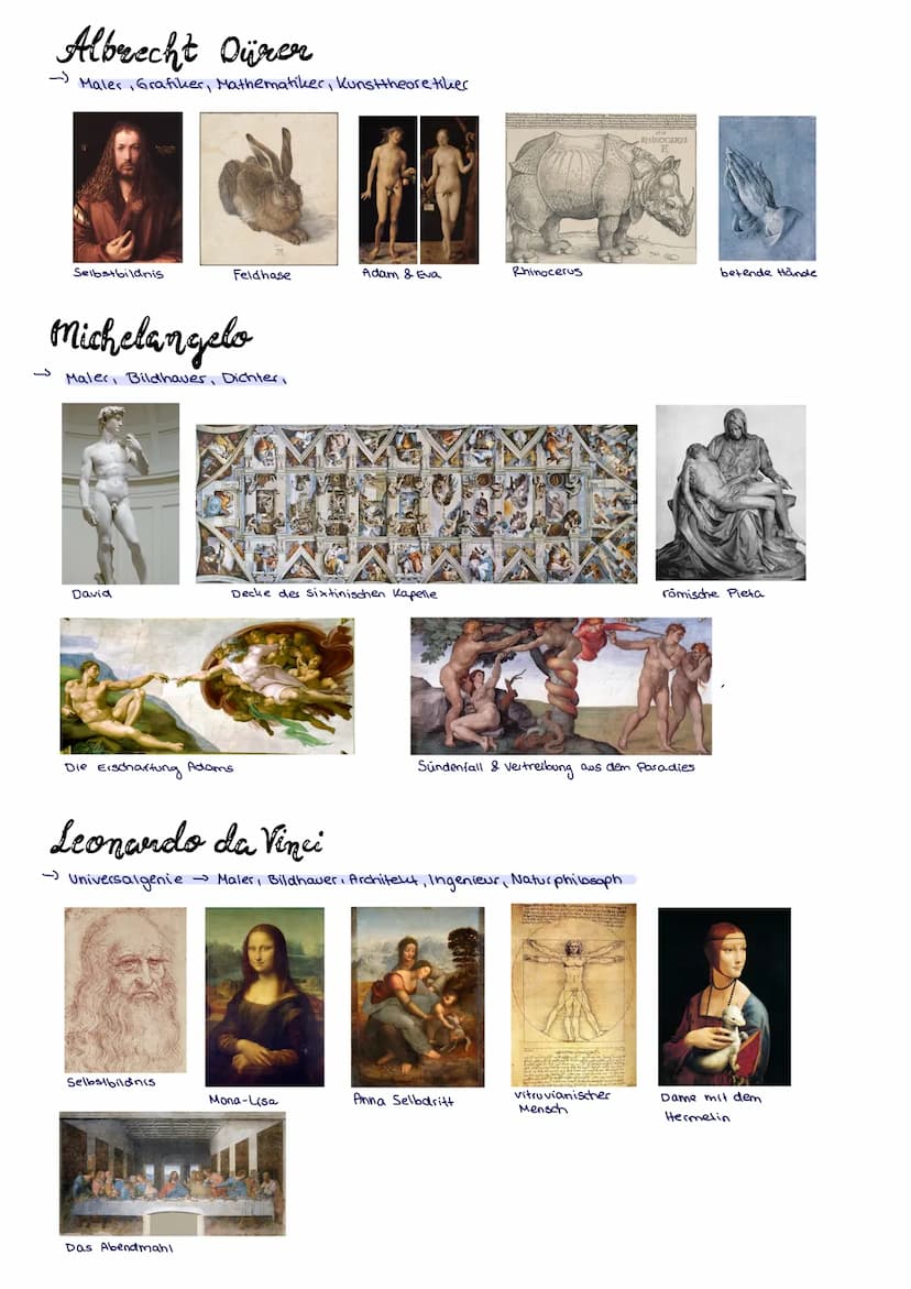 1500-1600
Allgemein
→franz. Renaissance = Wiedergeburt der Antike
→ begann bereits 1420 in Italien → Malerei war noch eng mit Kirche verbund