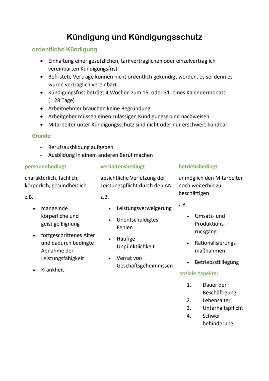 --- OCR Start ---
Kündigung und Kündigungsschutz
ordentliche Kündigung
• Einhaltung einer gesetzlichen, tarifvertraglichen oder einzelvertra