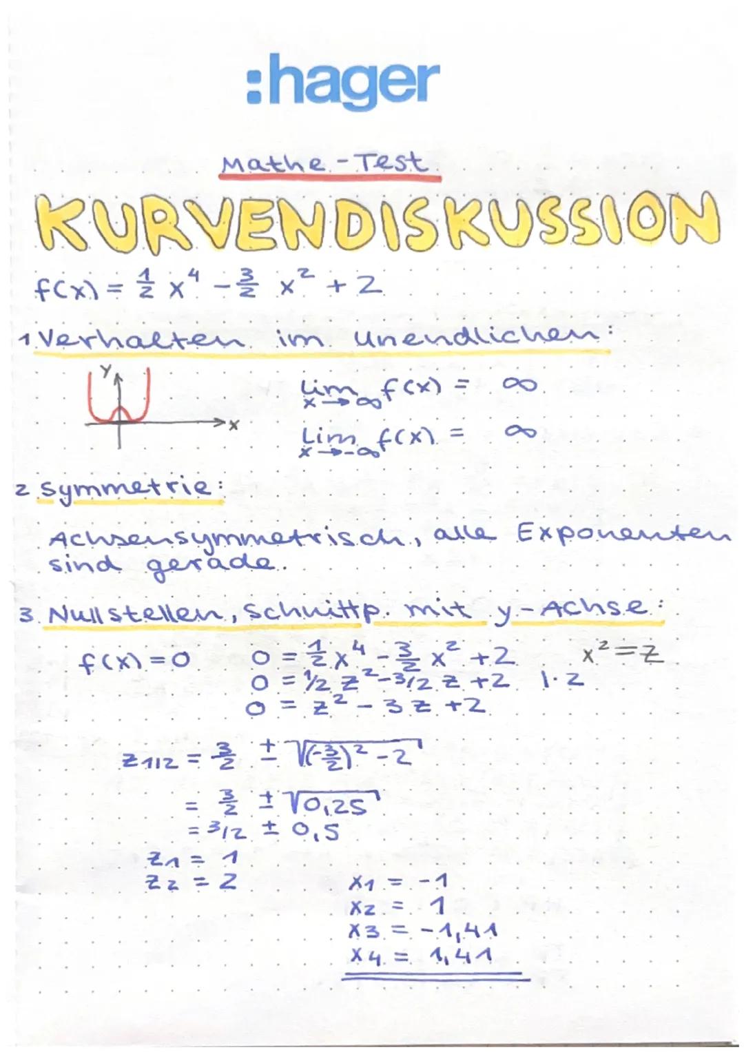 :hager

Mathe-Test.

KURVENDISKUSSION

f(x) = $\frac{1}{2}$ $x^4$ - $\frac{3}{2}$ $x^2$+2

1. Verhalten. im. Unendlichen:


















