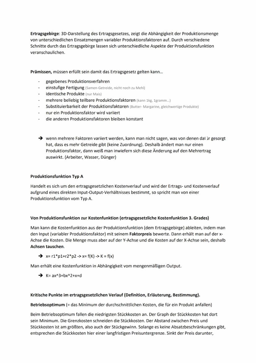 Produktions- und Kostentheorie
Ertragsgesetz - Ertragsgebirge
Anne Roberts Jacques Turgot (1727-1781) - Untersuchung über das Verhalten der 