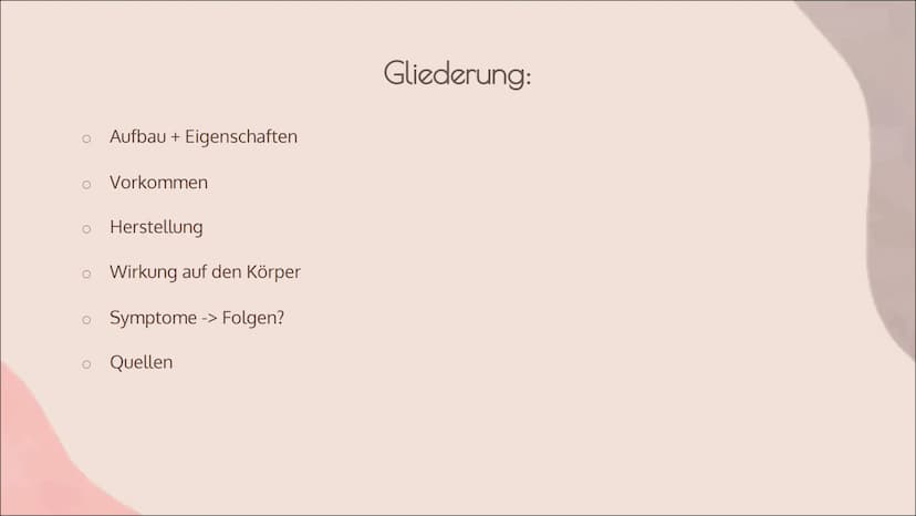 KOFFEIN Aufbau + Eigenschaften
Vorkommen
Herstellung
Wirkung auf den Körper
o Symptome -> Folgen?
Quellen
Gliederung: H3C
'N
O
`N
CH3
C8H10N