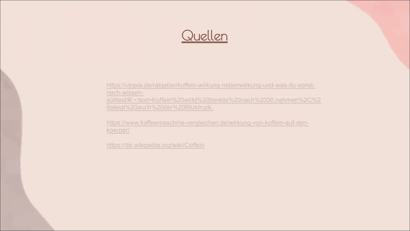 KOFFEIN Aufbau + Eigenschaften
Vorkommen
Herstellung
Wirkung auf den Körper
o Symptome -> Folgen?
Quellen
Gliederung: H3C
'N
O
`N
CH3
C8H10N